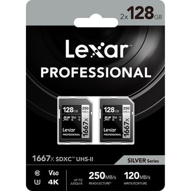 Фотографія - Карта пам'яті Lexar 128GB Professional 1667x UHS-II SDXC (2-pack)