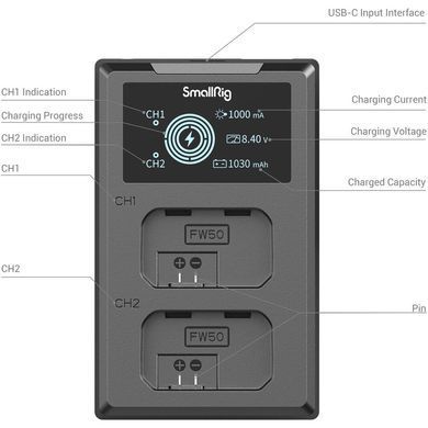 Фотографія - Зарядний пристрій SmallRig NP-FW50 + 2 аккумулятора (3818)